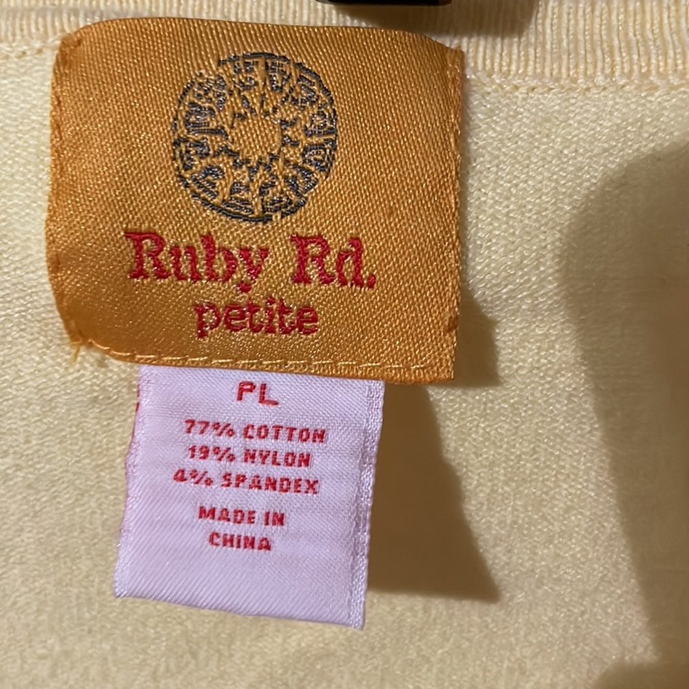 Ruby Rd. Yellow Half Sleeve Flower & Rhinestone Button up Crop Top - Picture 7 of 9